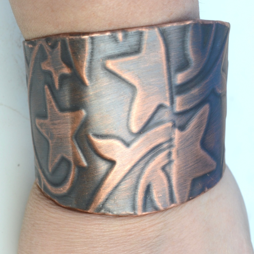 Solid Copper Stars Wide Cuff Bracelet Boho Rustic Star Handmade Bohemian Custom 71$